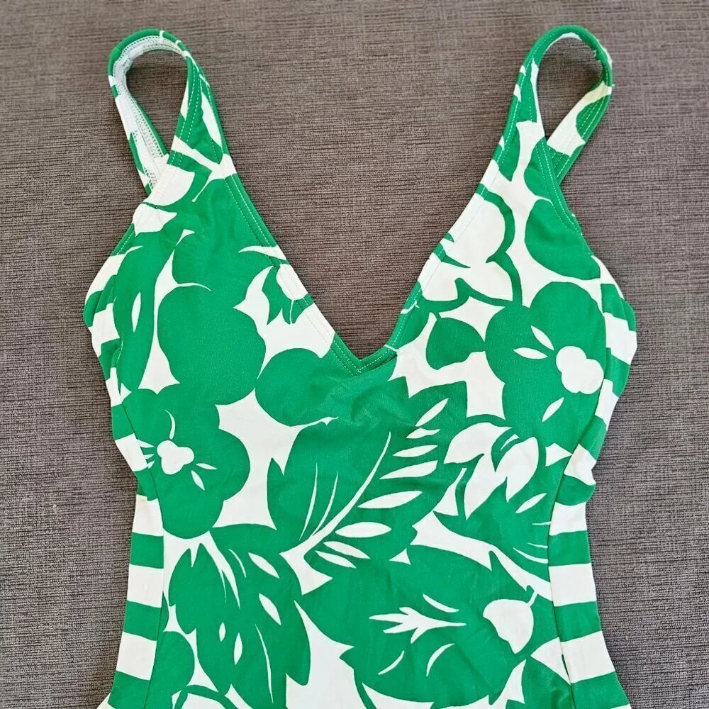 NWT Kate Spade New York Forest Glen Cabana Mix V-neck One-piece Swimsuit Size S